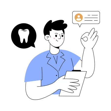 Hombre hablando sobre odontología privada  Ilustración