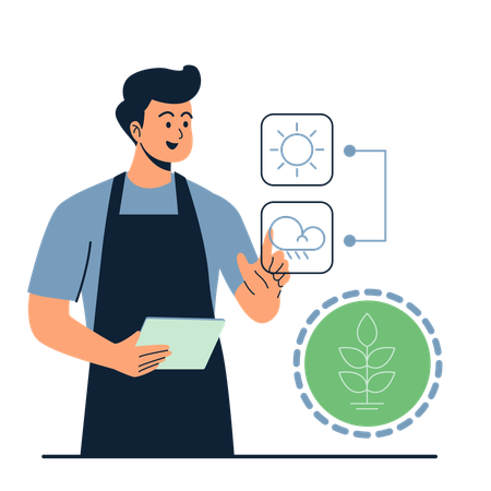 Hombre hablando sobre tecnología agrícola  Illustration