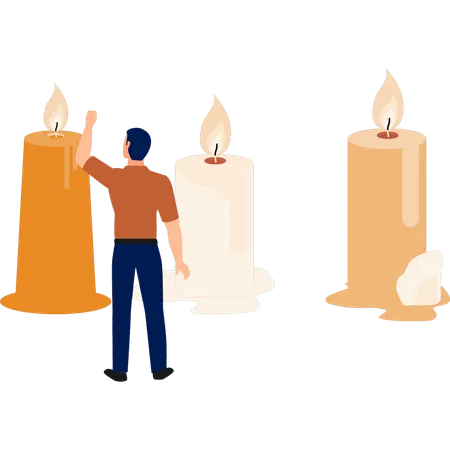 Hombre hablando de velas derretidas  Ilustración