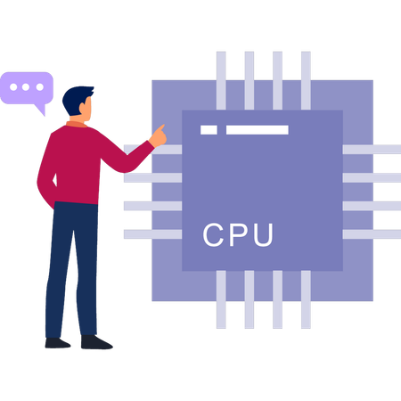 Hombre hablando sobre datos de CPU  Ilustración