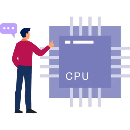 Hombre hablando sobre datos de CPU  Ilustración