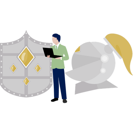 Hombre hablando sobre escudo protector  Illustration