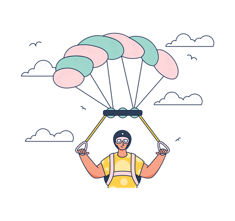El hombre hace parapente en el cielo.  Ilustración