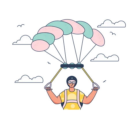 El hombre hace parapente en el cielo.  Ilustración