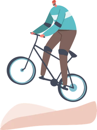 Hombre haciendo acrobacias extremas con bicicleta  Ilustración