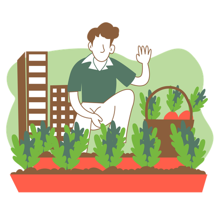 Hombre haciendo agricultura urbana  Ilustración