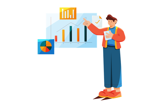 Hombre haciendo análisis de datos  Ilustración