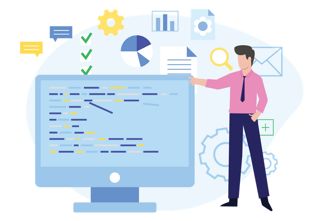 Hombre haciendo análisis de datos  Ilustración