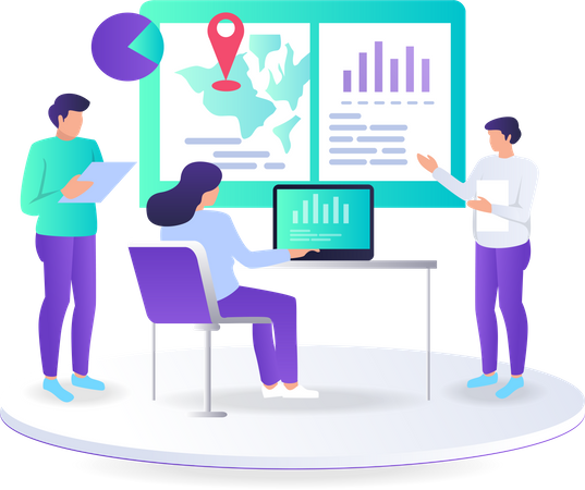 Hombre haciendo análisis de datos sobre geolocalización  Ilustración