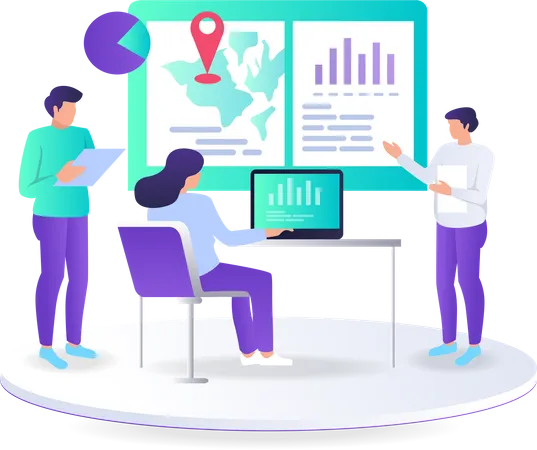 Hombre haciendo análisis de datos sobre geolocalización  Ilustración