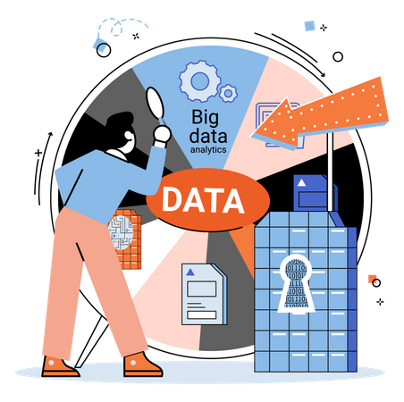 Hombre haciendo análisis de big data  Ilustración