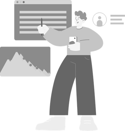 Hombre haciendo análisis web  Ilustración