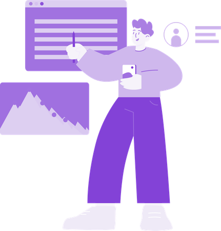 Hombre haciendo análisis web  Ilustración