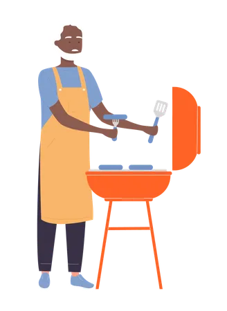 Hombre haciendo barbacoa  Illustration