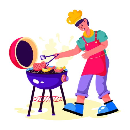 Hombre haciendo barbacoa  Ilustración