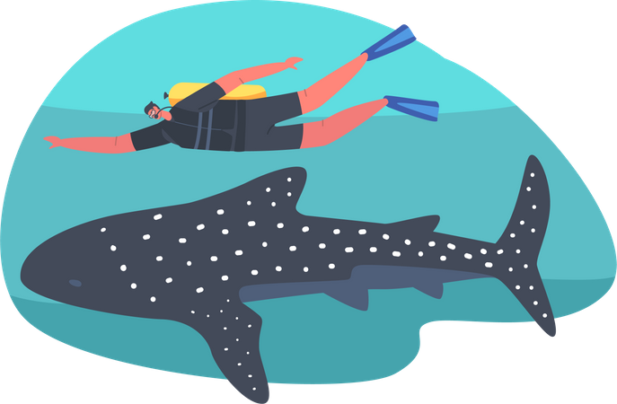Hombre haciendo buceo bajo el agua  Ilustración