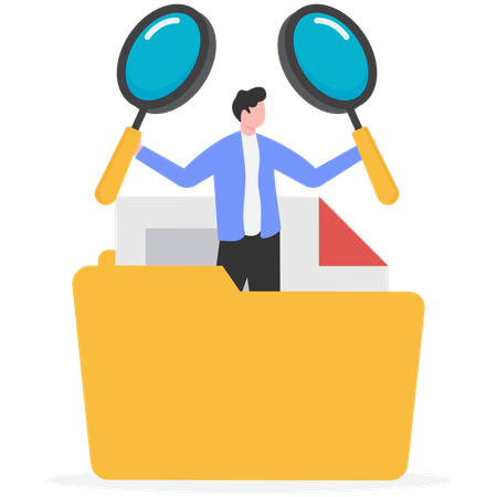 Hombre haciendo una búsqueda de archivos  Ilustración