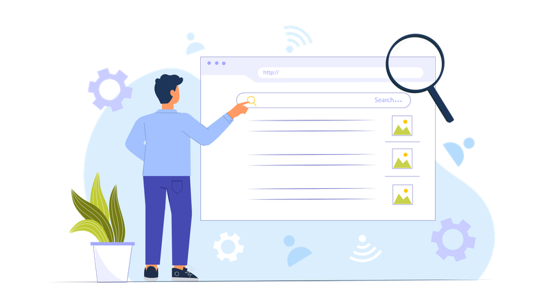 Hombre haciendo búsqueda web  Ilustración