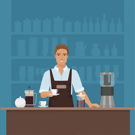 Hombre haciendo cafe  Ilustración
