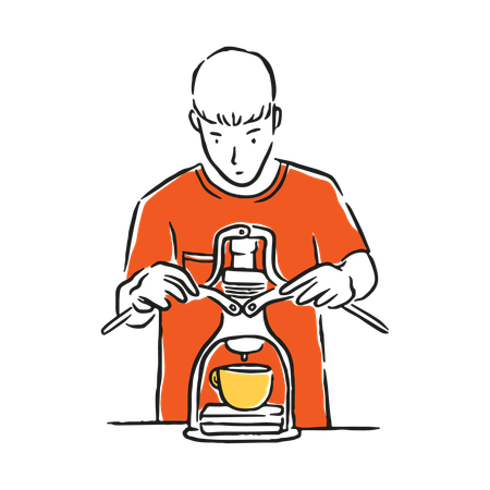 Hombre haciendo café de filtro  Ilustración