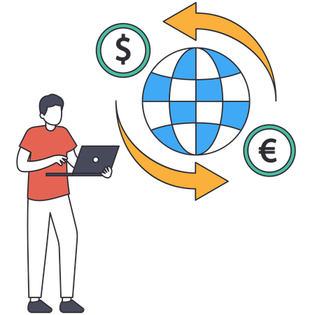 Hombre haciendo cambio de moneda en línea  Illustration