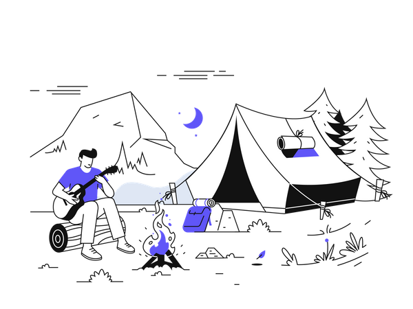 Hombre haciendo camping  Ilustración
