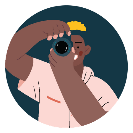 Hombre haciendo clic en la foto usando la cámara  Ilustración