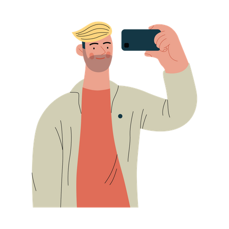 Hombre haciendo clic en selfie  Ilustración