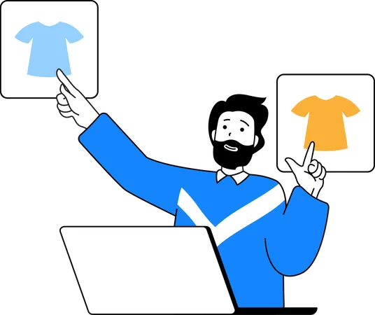 Hombre haciendo compras en línea de tela  Ilustración