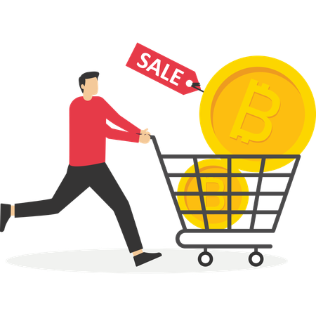 Hombre haciendo compras bitcoin  Ilustración