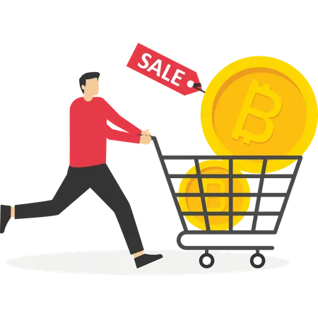 Hombre haciendo compras bitcoin  Ilustración