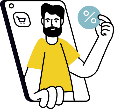 Hombre haciendo compras con descuento en línea  Ilustración