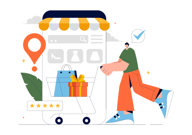 Hombre haciendo compras móviles  Illustration