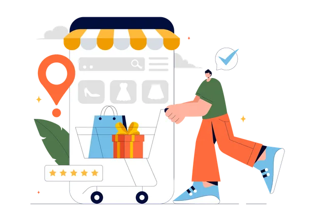 Hombre haciendo compras móviles  Illustration