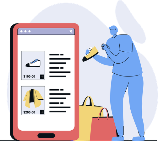 Hombre haciendo compras de calzado  Illustration