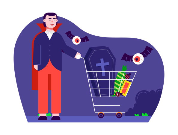 Hombre haciendo compras de Halloween  Ilustración