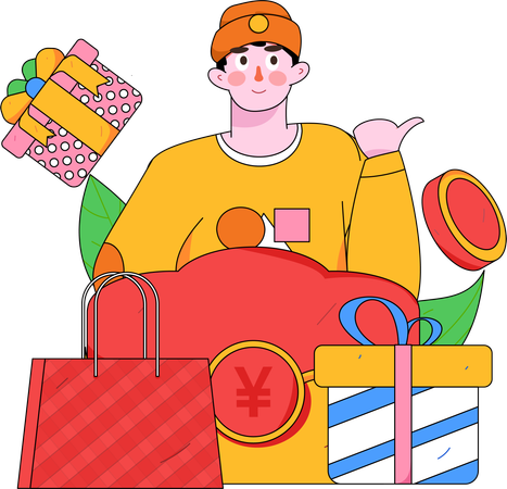 Hombre haciendo compras de regalos  Ilustración