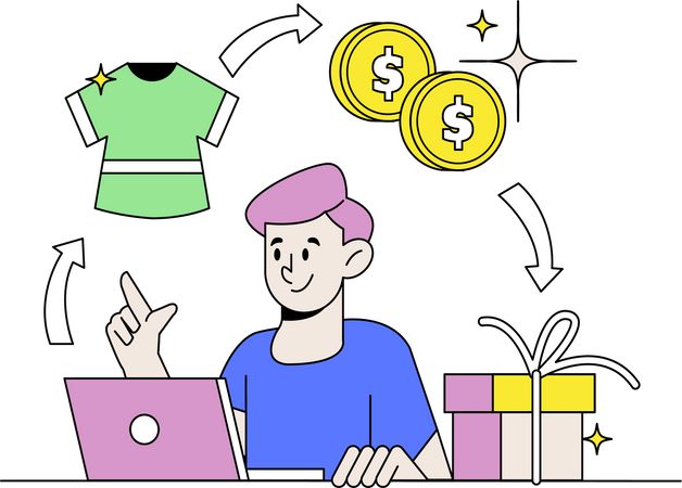 Hombre haciendo compras de ropa en línea  Ilustración