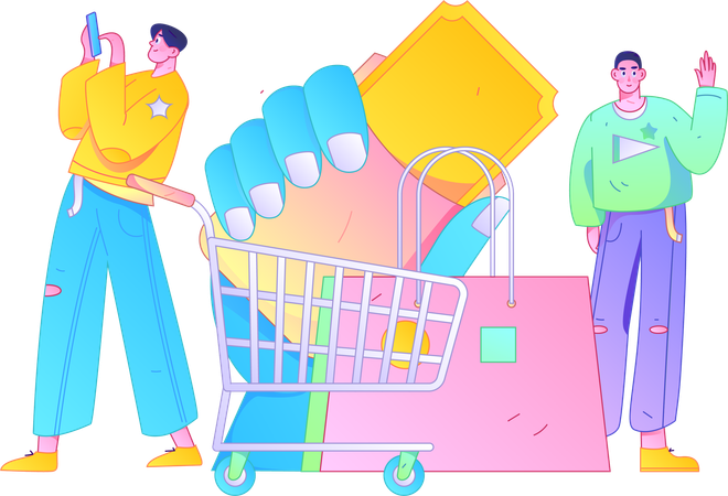 Hombre haciendo compras digitales  Ilustración