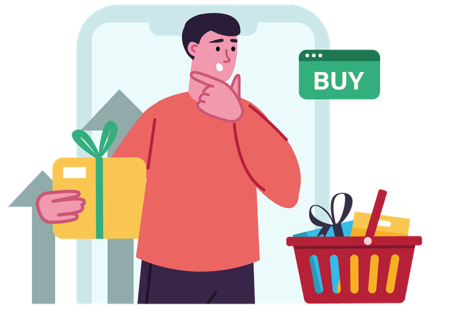 Hombre haciendo compras en línea  Illustration