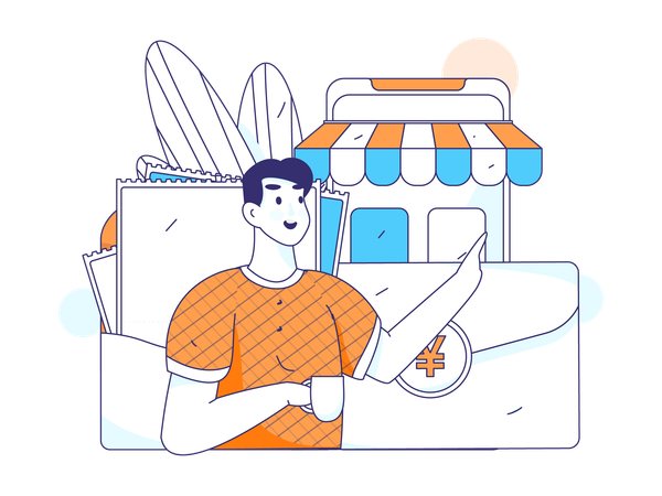 Hombre haciendo compras en línea  Ilustración