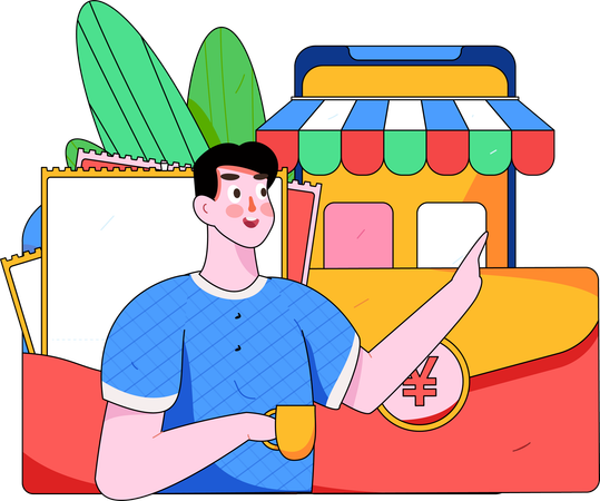 Hombre haciendo compras en línea  Ilustración