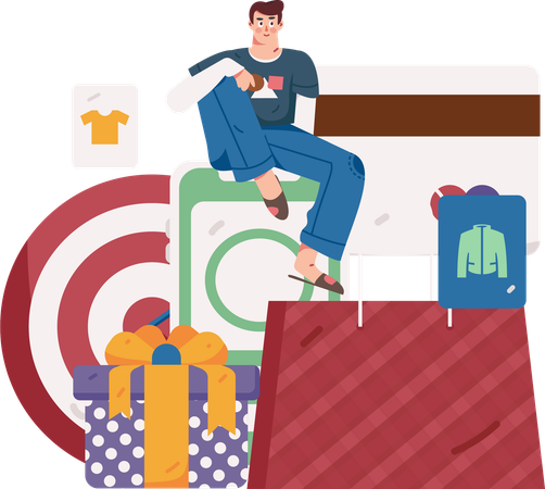 Hombre haciendo compras en línea  Ilustración