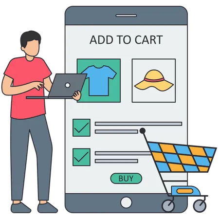 Hombre haciendo compras en línea  Ilustración