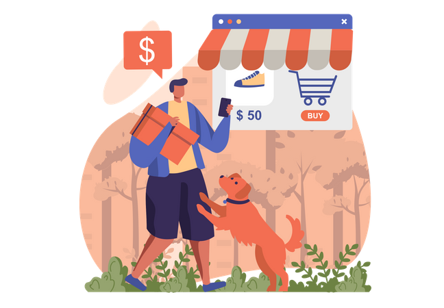 Hombre haciendo compras en línea  Ilustración