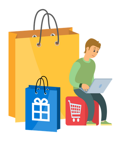 Hombre haciendo compras en línea  Ilustración