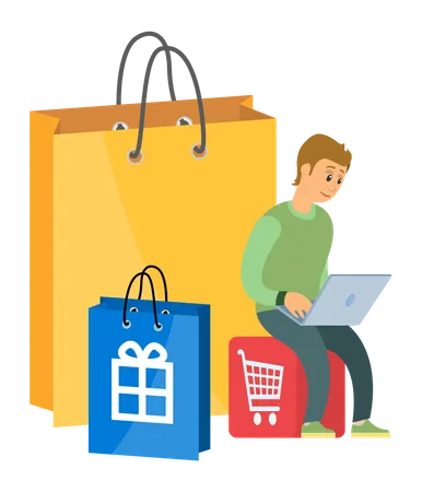 Hombre haciendo compras en línea  Ilustración