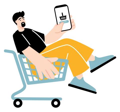 Hombre haciendo compras en línea  Ilustración