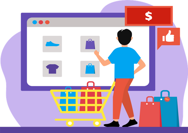 Hombre haciendo compras en línea  Ilustración