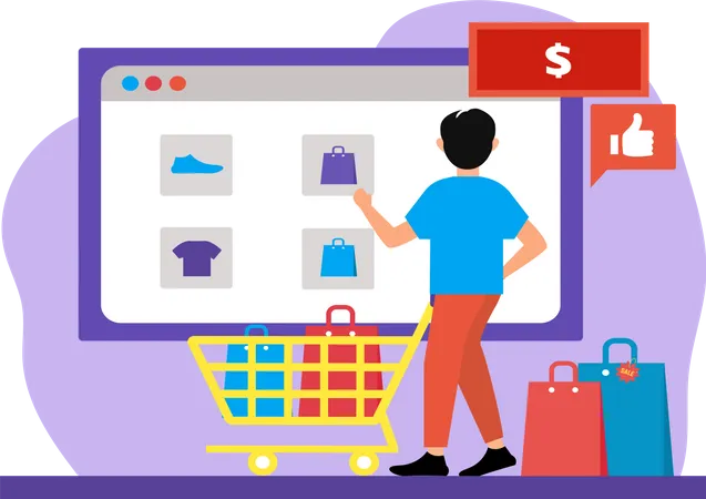 Hombre haciendo compras en línea  Ilustración